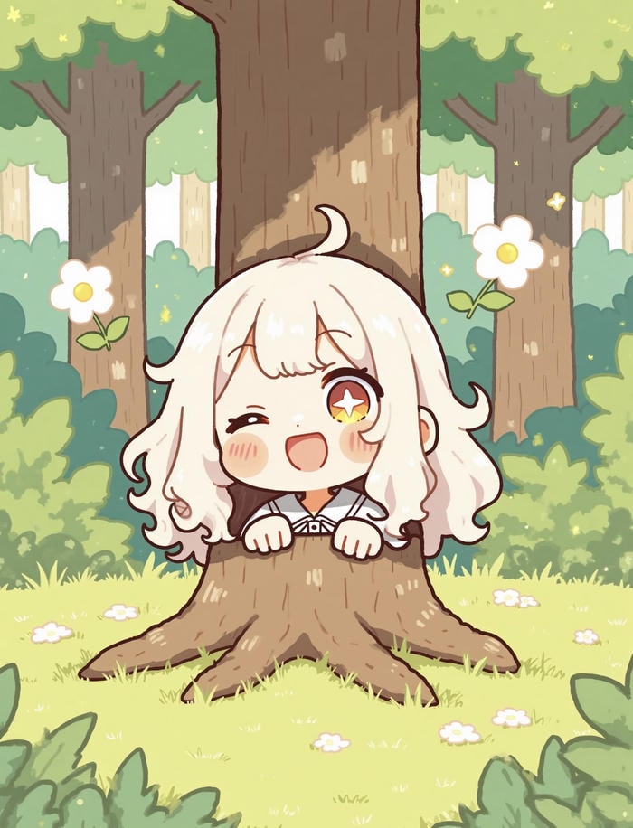 hình ảnh chibi nữ cute giả làm cái cây