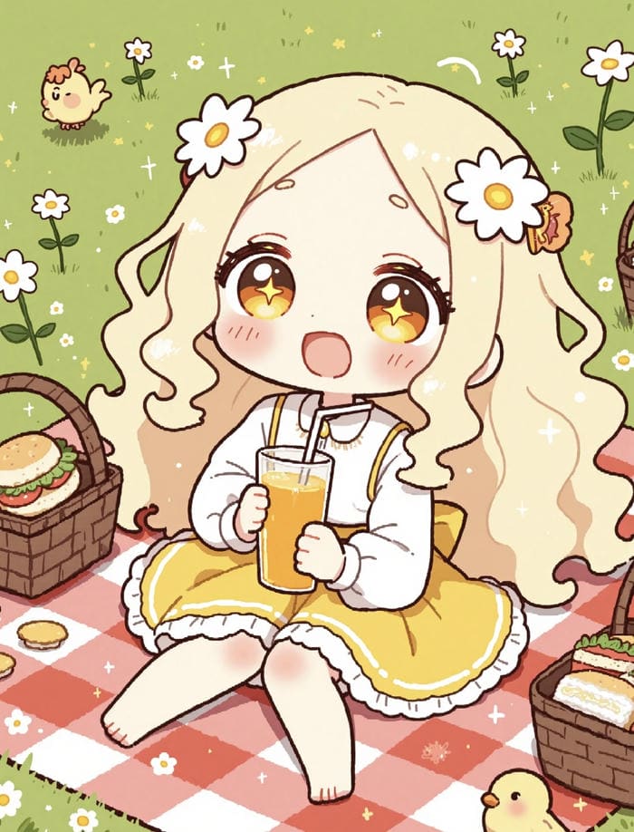 hình ảnh chibi nữ cute ngồi picnic