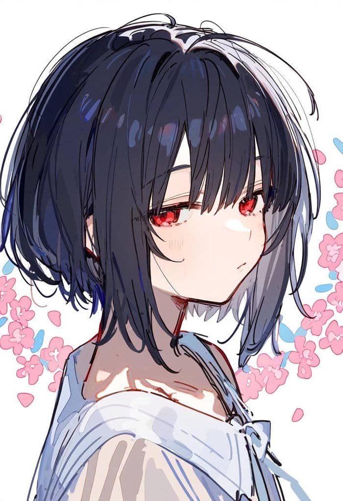 ảnh anime nữ tóc ngắn cùng đôi mắt đỏ ấn tượng