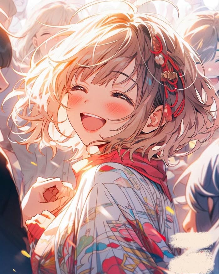ảnh anime nữ tóc ngắn cùng nụ cười rạng rỡ