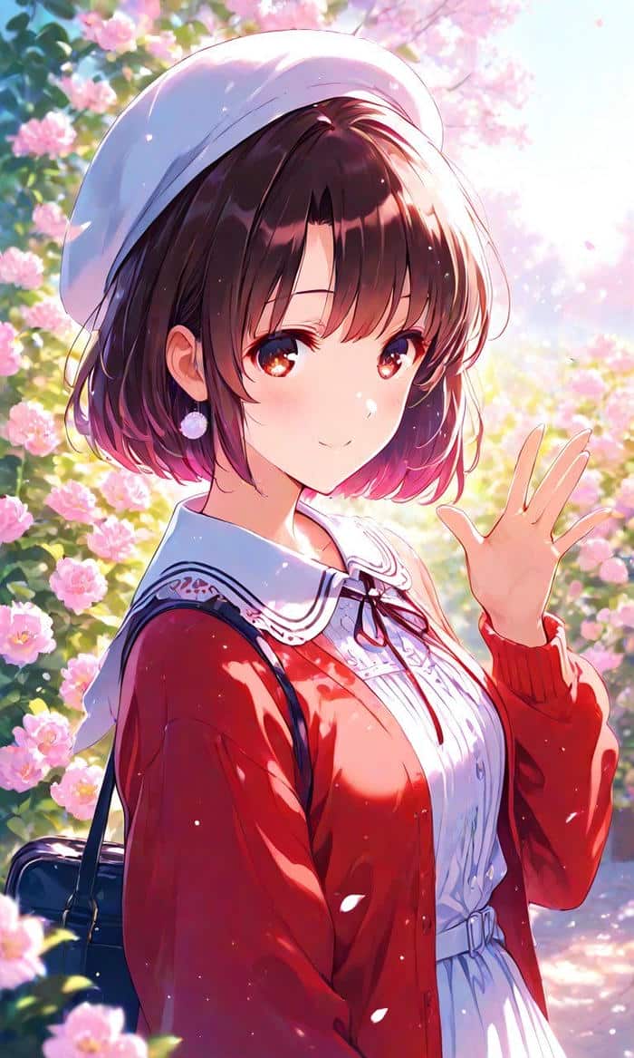 ảnh anime nữ tóc ngắn đội mũ nhỏ xinh