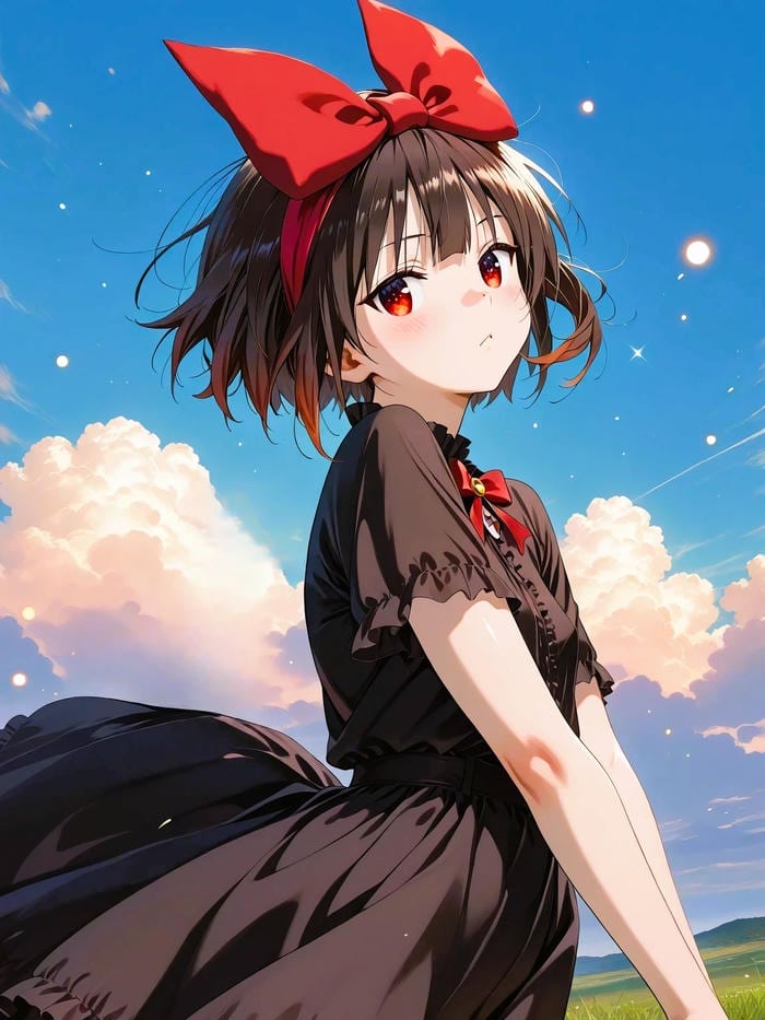 ảnh anime nữ tóc ngắn phù thuỷ nhỏ cùng chiếc nơ to