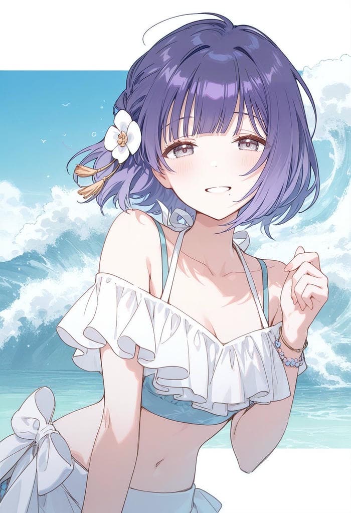 ảnh anime nữ tóc ngắn tóc tín cài hoa nhỏ xinh