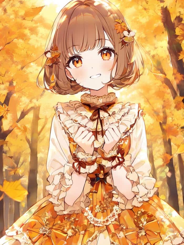 ảnh anime nữ tóc ngắn trong khung cảnh mùa thu lãng mạn