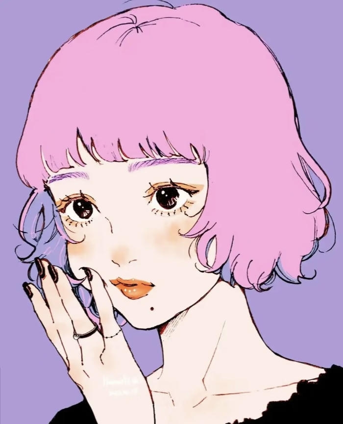 bức ảnh anime nữ tóc ngắn và màu hồng nổi bật