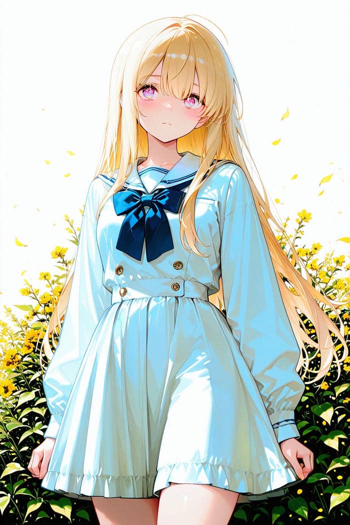 bức ảnh anime tóc vàng phối trang phục thường ngày