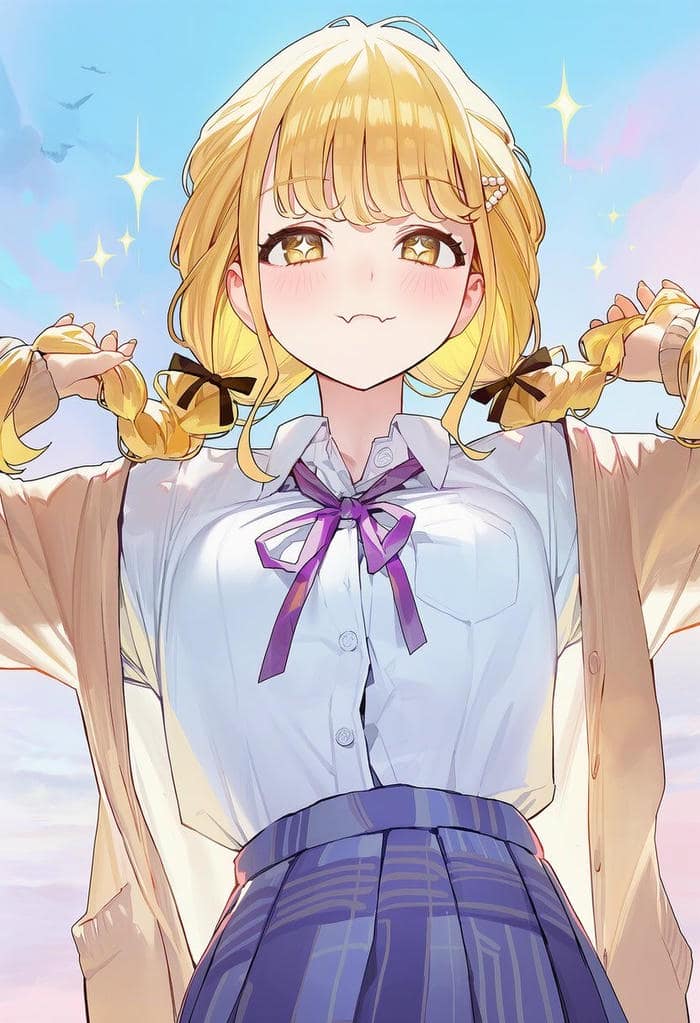 bức hình anime tóc vàng ánh nhìn trực diện