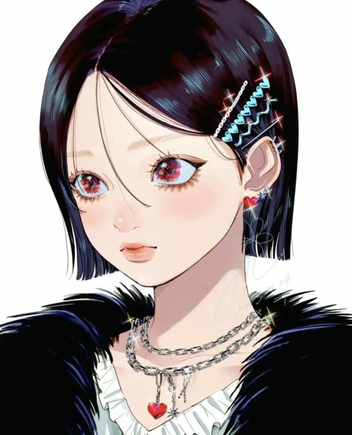 hình ảnh anime nữ tóc ngắn cá tính kẹp tóc