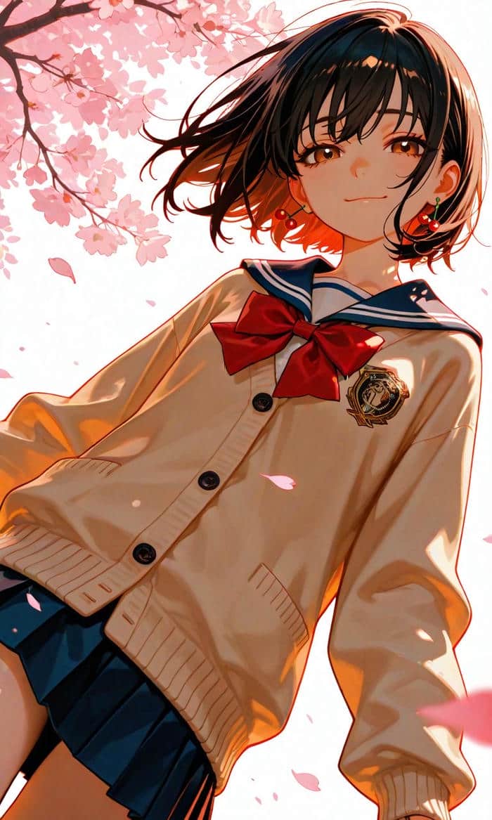 hình ảnh anime nữ tóc ngắn trong bộ đồng phục học sinh