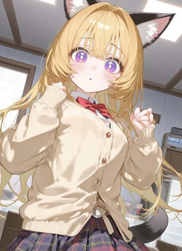 hình ảnh anime tóc vàng phối đồ giản lược