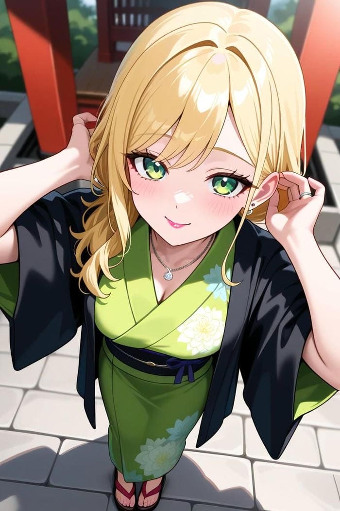 hình ảnh anime tóc vàng tóc buông một bên