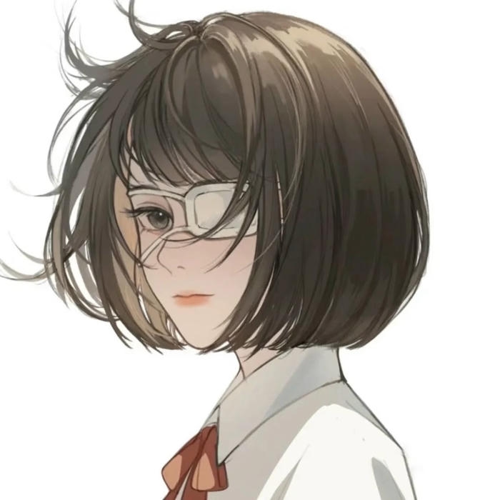 hình anime nữ tóc ngắn đeo bịt mắt bí ẩn