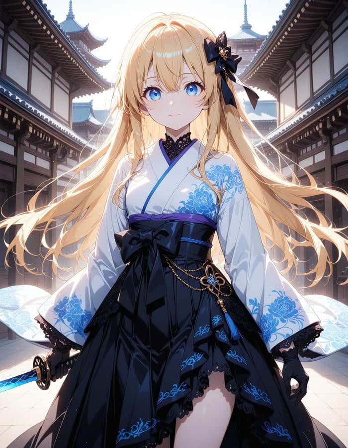 hình anime tóc vàng theo hướng tạo dáng đơn giản